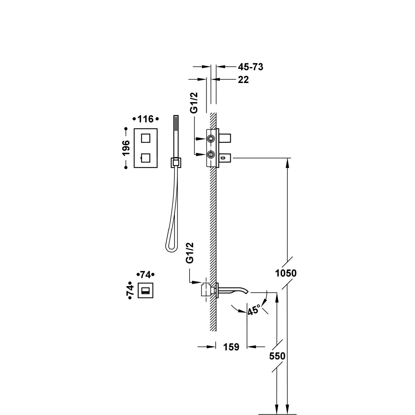 Badekar armatur indbygget med termostat - flere farver