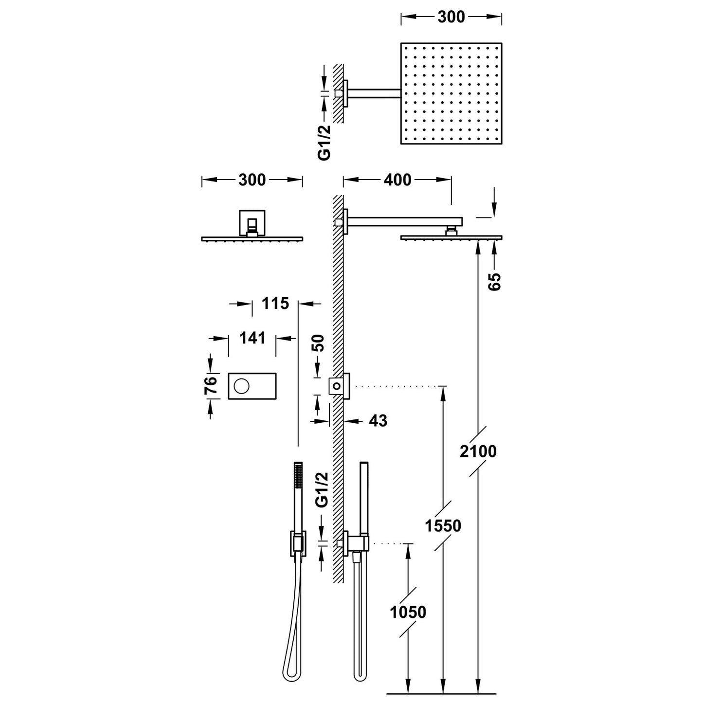 Elektronisk brusesystem med 300x300 hovedbruser - flere farver