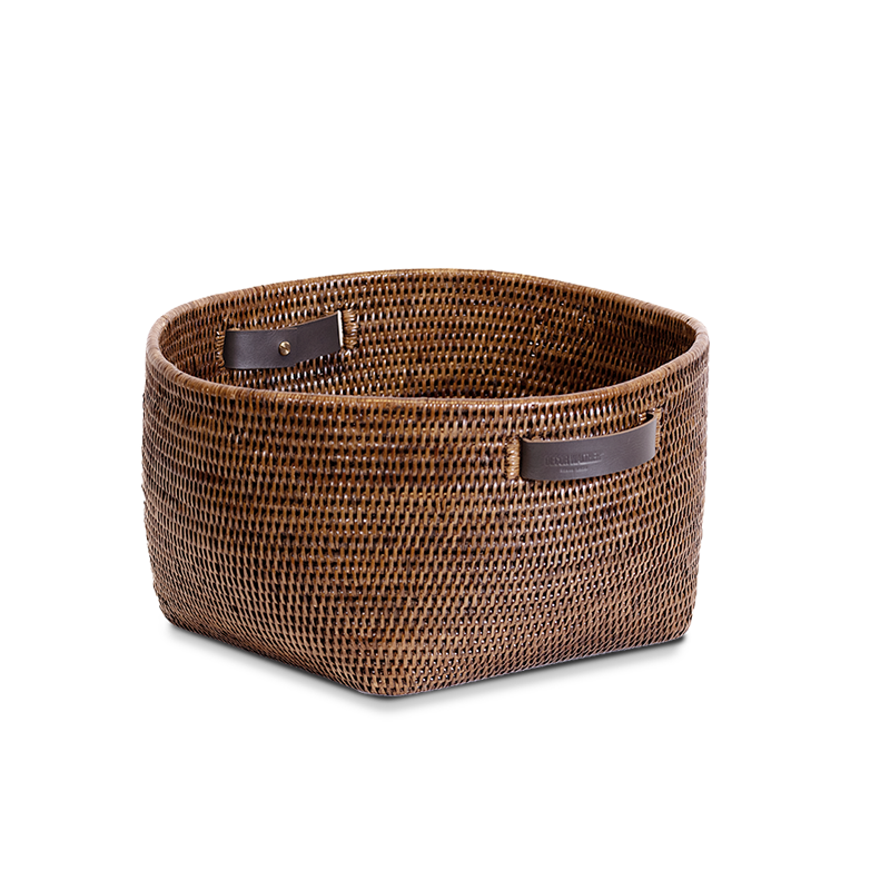 Decor Walther Rund Kurv med Læderstropper i Rattan