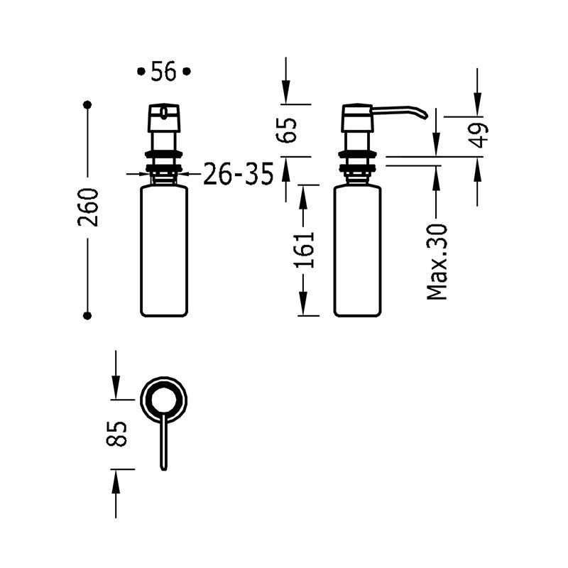 Tres Sæbedispenser til integrering i bordplade – 400 ml