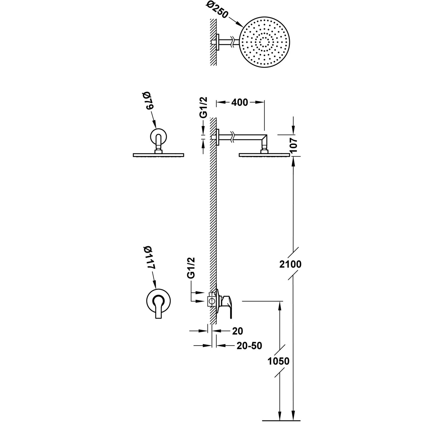 K-Tres indbygningssystem med hovedbruser ø250mm