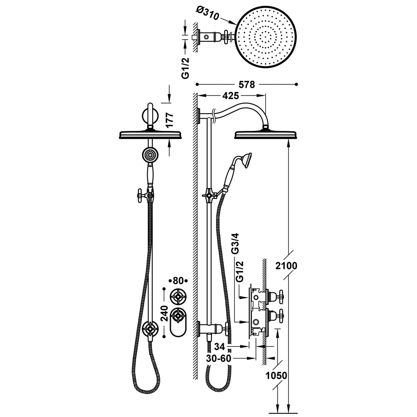 Classic Brusesystem indbygget med termostat - flere farver