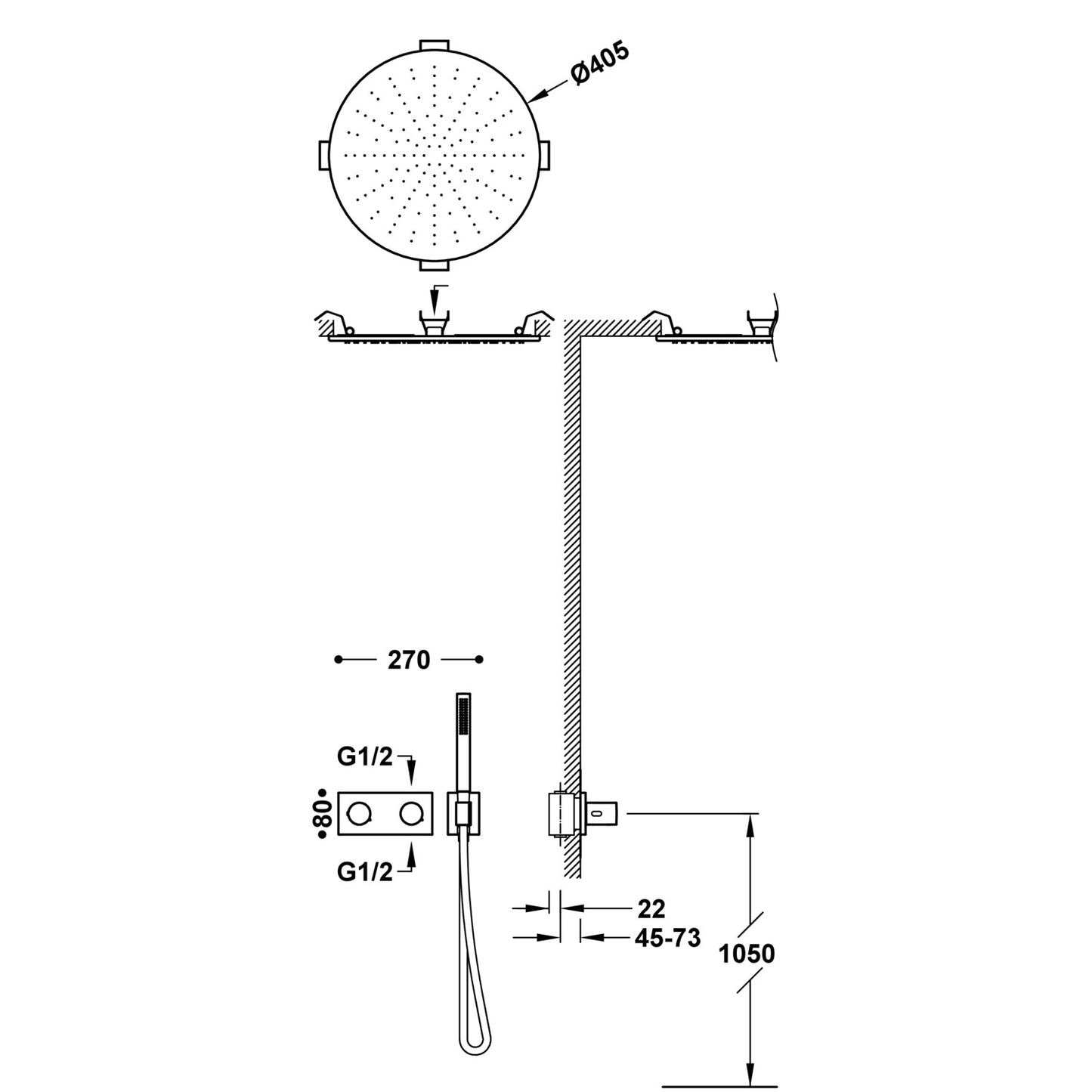 B-System 2w med termostat, loftbruser og håndbruser - flere farver