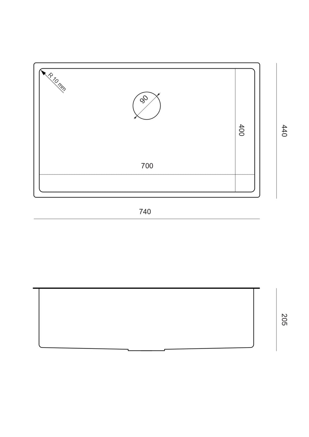 Stålvask Anthony 80 til underlimning med messing eller Kobber PVD