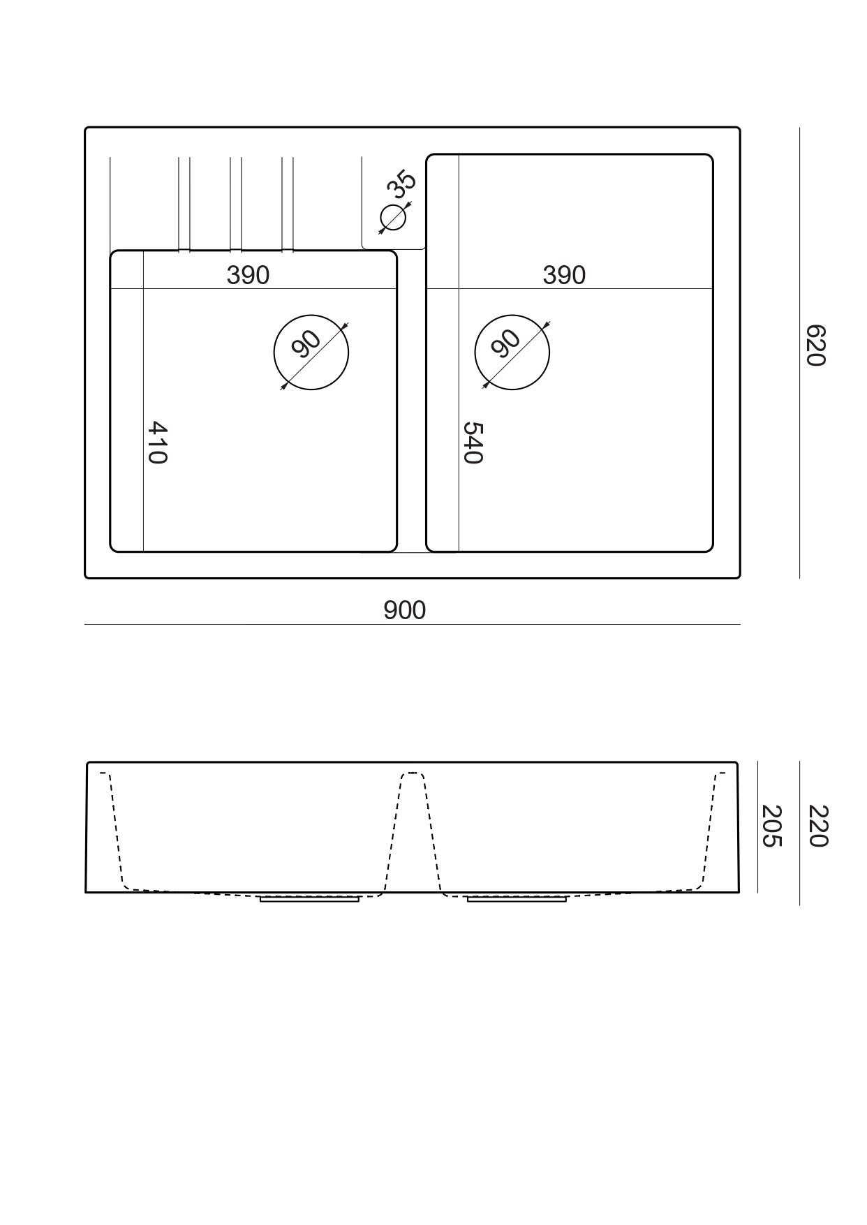 Køkkenvask Bill 120 GranitQ med Kobber nano PVD afløbskit