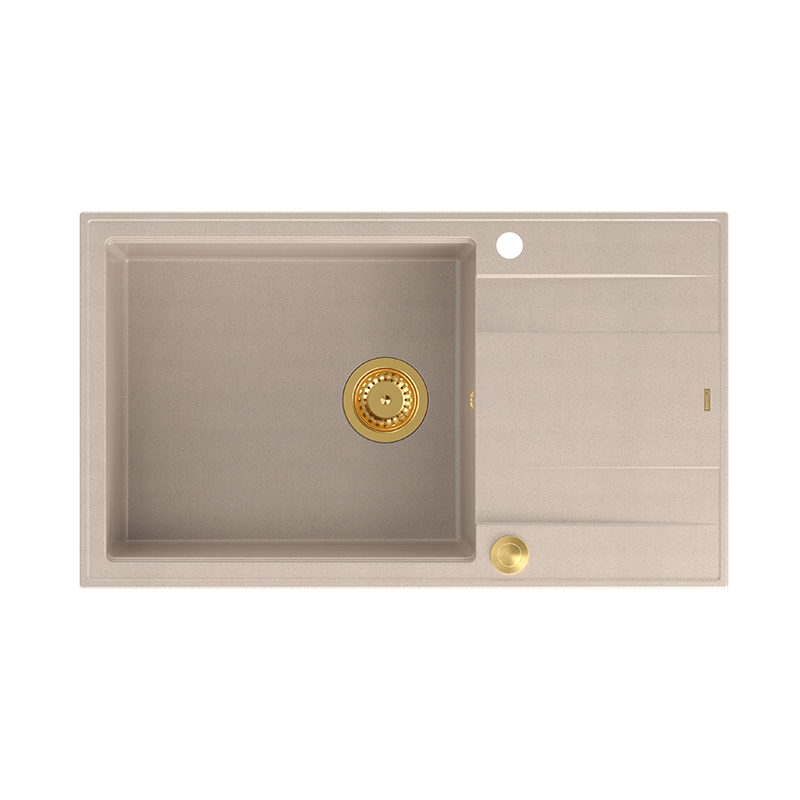 Evan 136XL granit køkkenvask til nedfældning med guld tilbehør