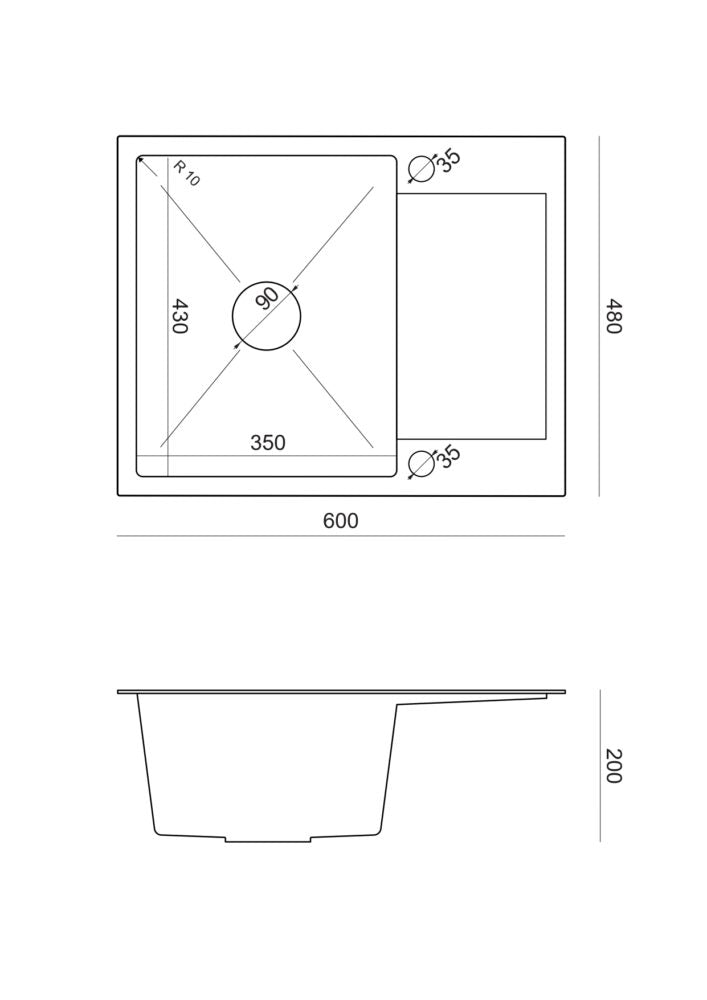Luke 116 sort PVD køkkenvask med bakke 600x480mm