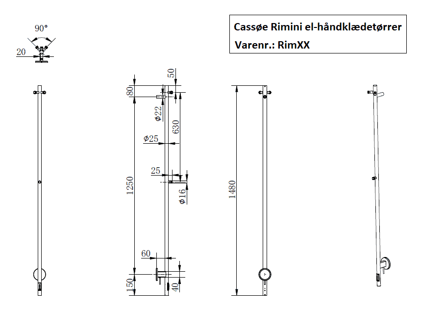 Rimini Elektrisk Håndklæderadiator 148cm
