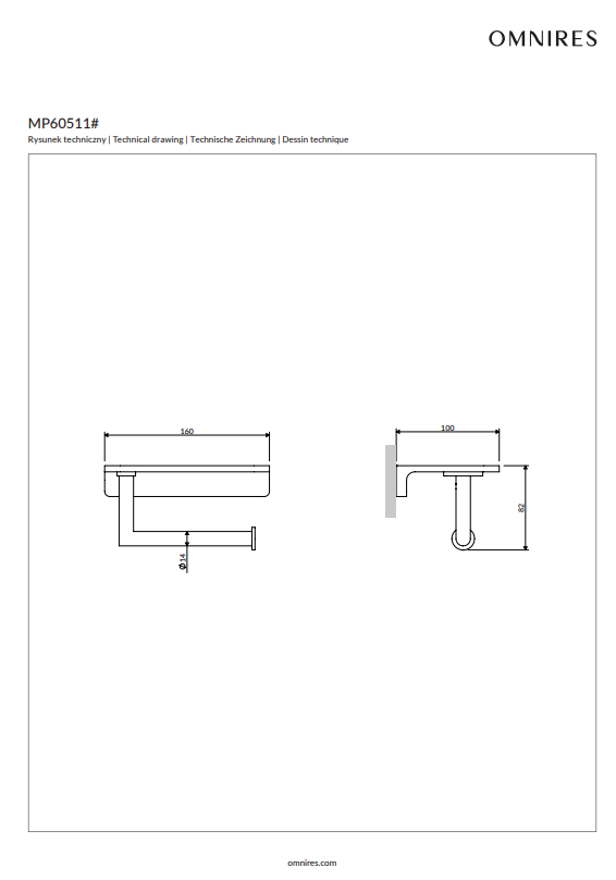 Omnires Modern Project Toiletrulleholder m. Hylde – 11 Farver