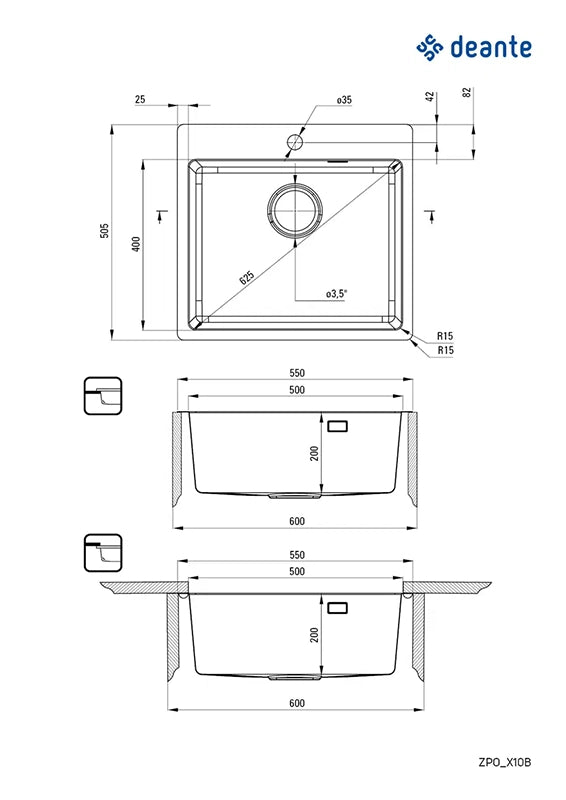 Olfato Køkkenvask 550x505mm - Flere farver