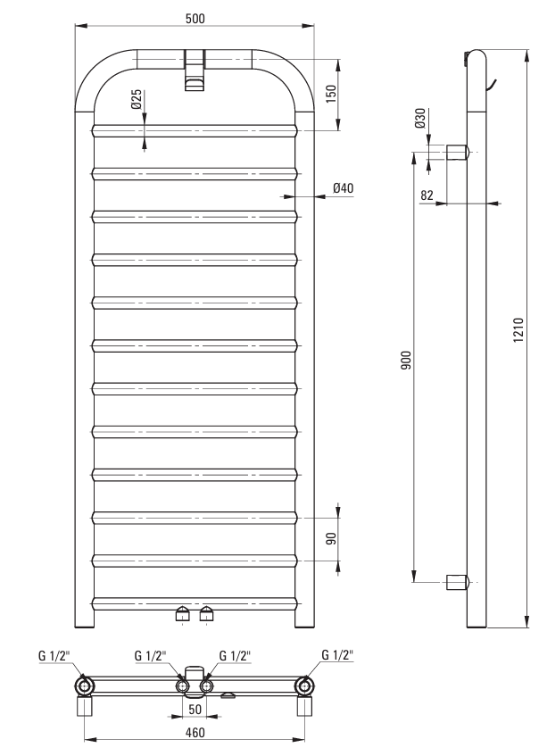 Silia Håndklæderadiator 50x121cm - Flere farver