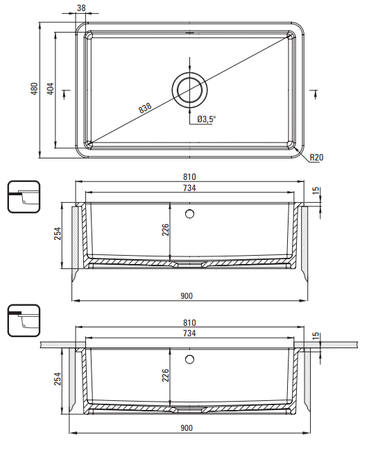 Lumi Keramisk Køkkenvask 810*480mm