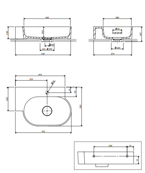 Ovo M+ Håndvask 55x36 cm Venstre | Top- & væghængt design - Flere farver