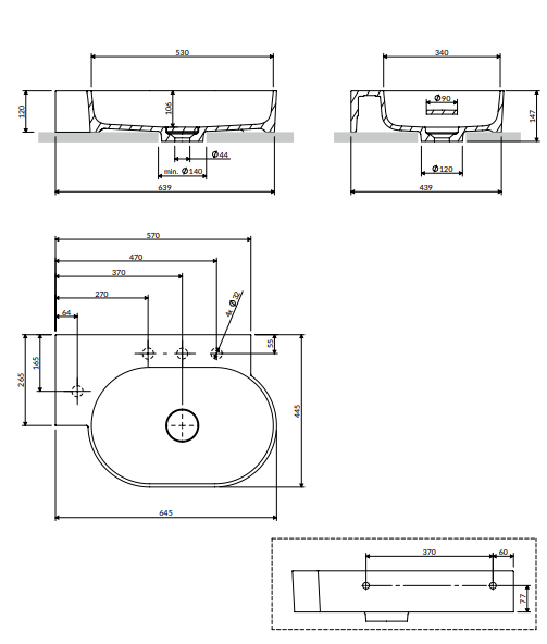 Ovo M+ Håndvask 64x44 cm Venstre | Top- & væghængt design - Flere farver