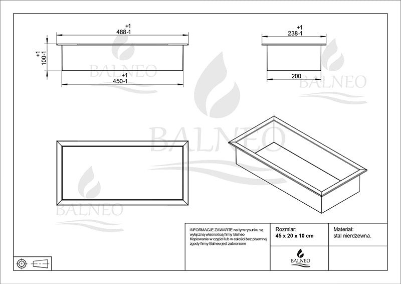 Balneo WALL-BOX ONE | Indbygningshylde 45x20x10 cm | 6 Farver