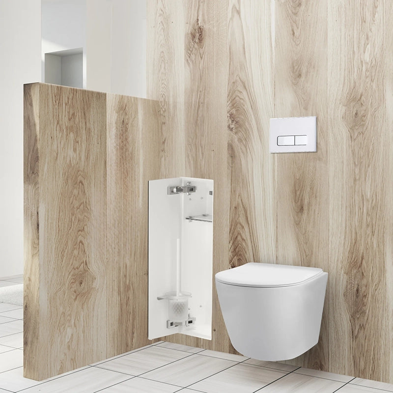 Balneo Wall-Box Brush “L” White Left – Indbygget Toiletbørsteskab med Papirhylde