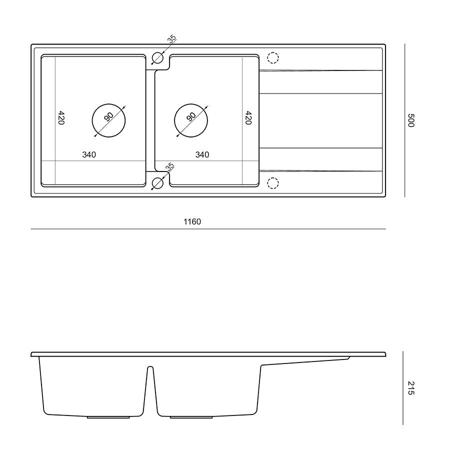 Dobbelt køkkenvask Evan 121 med stål tilbehør