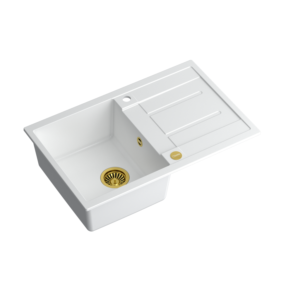 Morgan 111 Granit Køkkenvask 78x50 cm – 4 Farver – Save Space Afløb & Guldfarvet Afløbssæt