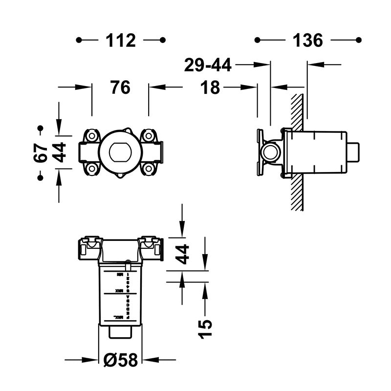 Tres Tapware Indbygget WC / Bidet Mixer – Med firkantet bagplade - flere farver