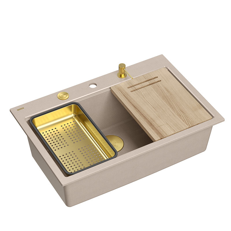 Qsink Marc 110 Workstation Granitvask m. Messing PVD-tilbehør – Komplet Sæt