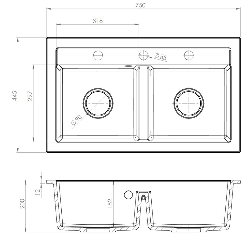 Homevello Double – Symmetrisk Dobbeltvask i Granit