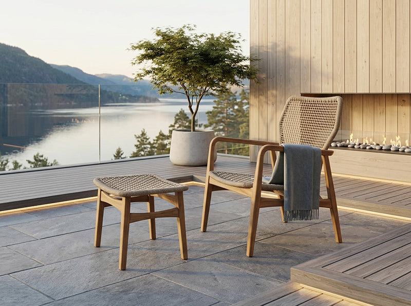 InOut Living Knysna Footstool KN02 – FSC Teak & Flettet Reb