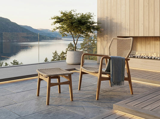 InOut Living Knysna Loungesæt – Loungestol & Fodskammel (FSC Teak & Reb)