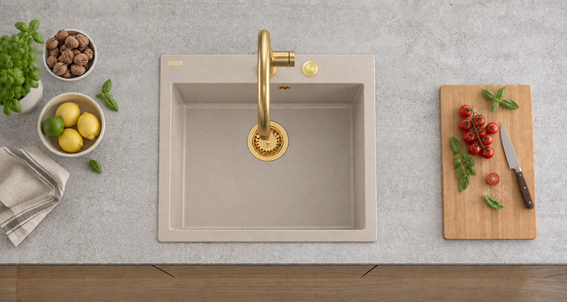 Quadron Morgan 110 Granitvask – Pearl Beige med guldafløb - Limited Edition