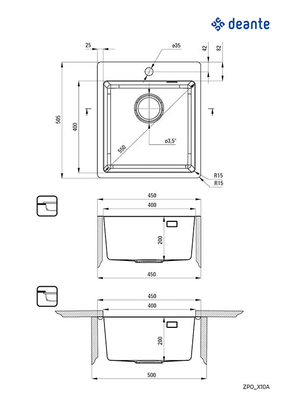 NS Precious Køkkenvask 450x505mm - Flere farver