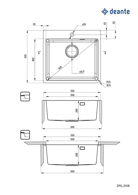 NS Precious Køkkenvask 550x505mm - Flere farver