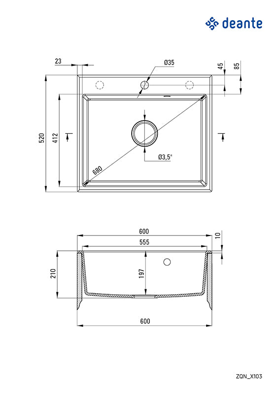 Andante Granitvask 600x520mm - Flere farver