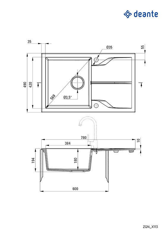 Andante Granitvask 1 kumme 780x490mm - Flere farver