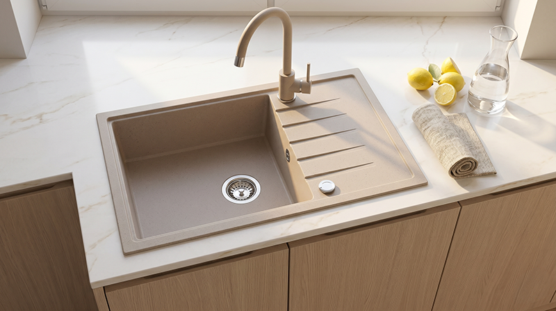Homevello Axion 78 – Granitvask med XL-kumme og Vendbar Bakke