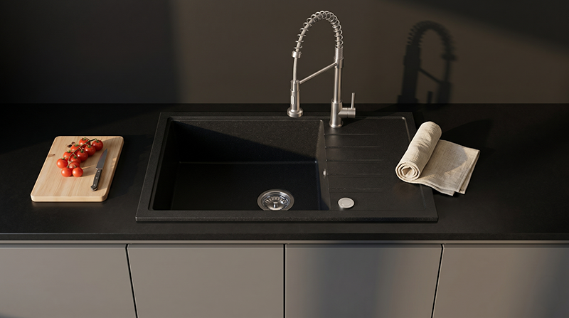 Homevello Axion 78 – Granitvask med XL-kumme og Vendbar Bakke