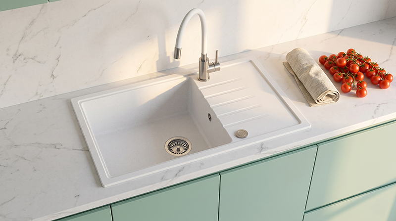 Homevello Axion 78 – Granitvask med XL-kumme og Vendbar Bakke