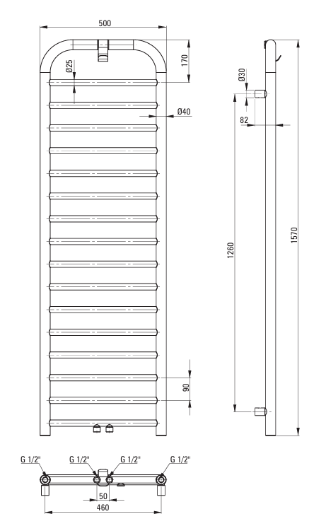 Silia Håndklæderadiator 50x157cm - Flere farver