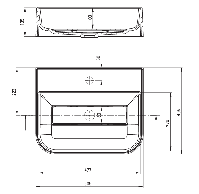 Arnika Granit Håndvask topmonteret 505mm - flere farver
