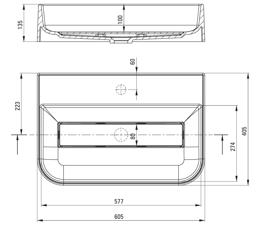 Arnika Granit Håndvask topmonteret 605mm - flere farver