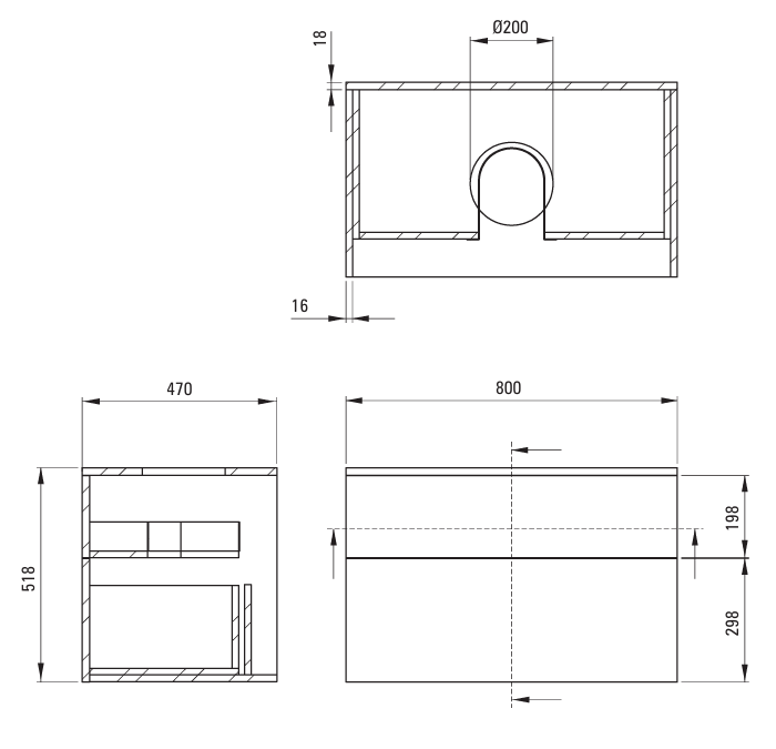 Prizma Baderumsmøbel med granit vask uden hanehul