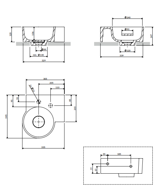 Ovo M+ Håndvask 33x34 cm Højre | Top- & væghængt design - Flere farver