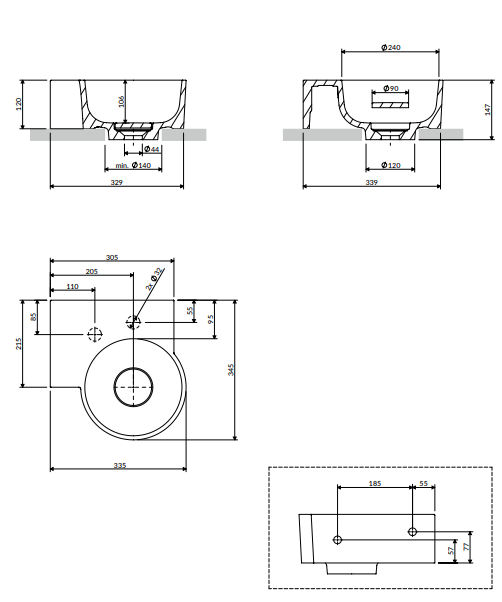 Ovo M+ Håndvask 33x34 cm Venstre | Top- & væghængt design - Flere farver