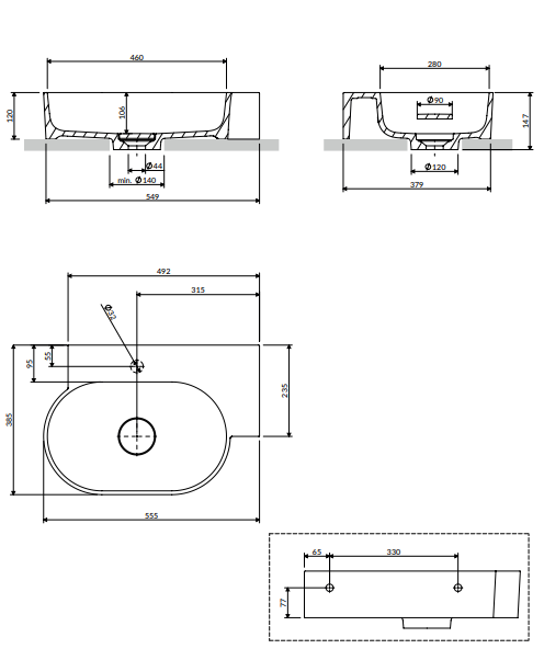 Ovo M+ Håndvask 55x36 cm Højre | Top- & væghængt design - Flere farver