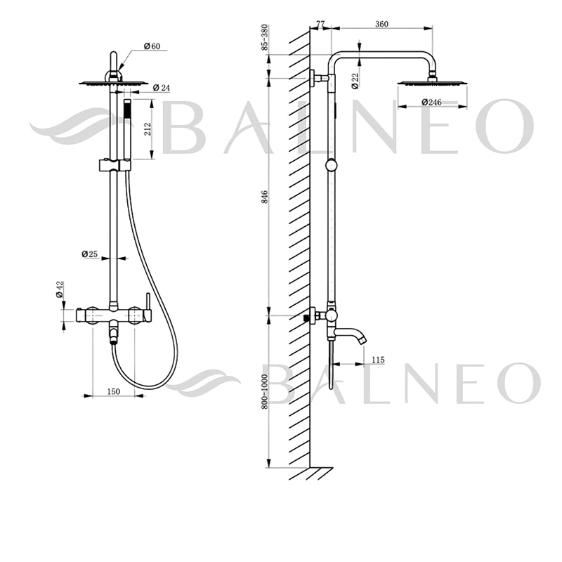 Balneo Cascade Brusesystem med Tud | Luksus i 7 Farver