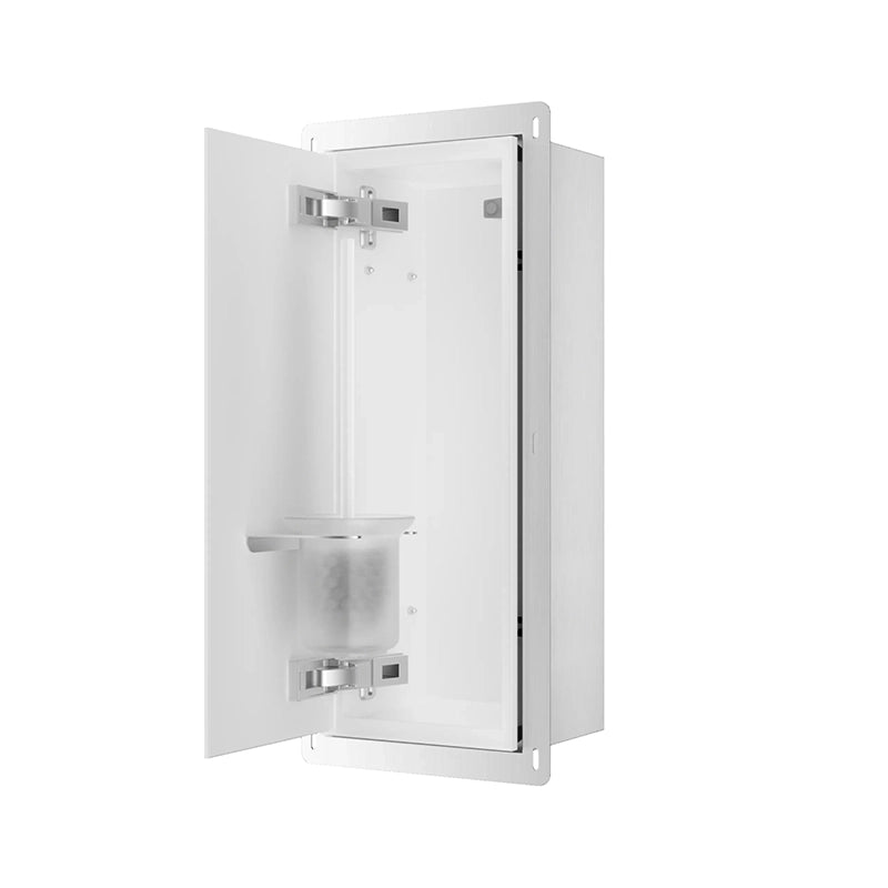 Balneo Wall-Box Brush “S” Left – Indbygget Toiletbørsteskab i Hvidt Glas