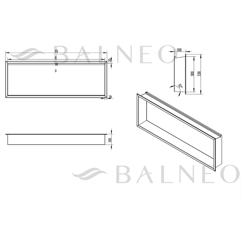 Balneo Wall-Box LED | Indbygningshylde 90x30 | Integreret Lys