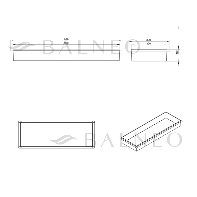 Balneo Wall-Box No Rim – Indbygningshylde uden synlig kant (90x30x10 cm)