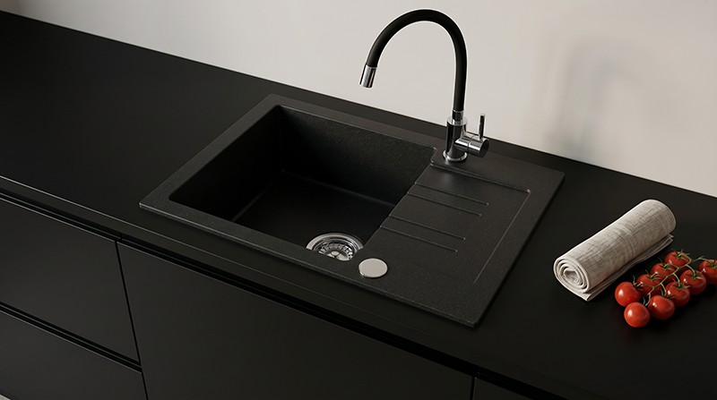 Homevello Pixel 60 – Køkkenvask i Granit med Bakke