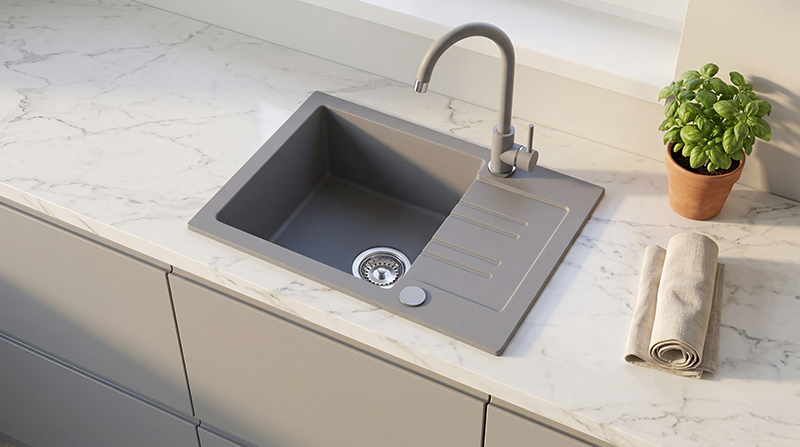 Homevello Pixel 60 – Køkkenvask i Granit med Bakke