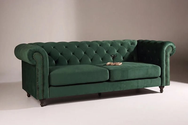 Velvet 3-Personers Sofa – Grøn Chesterfield Design